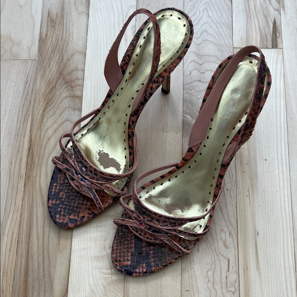 BCBGirls Brown and Gold Patterned Heels